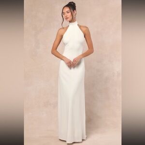 Lulus Alaura White Backless Elegant White Halter Neck Dress